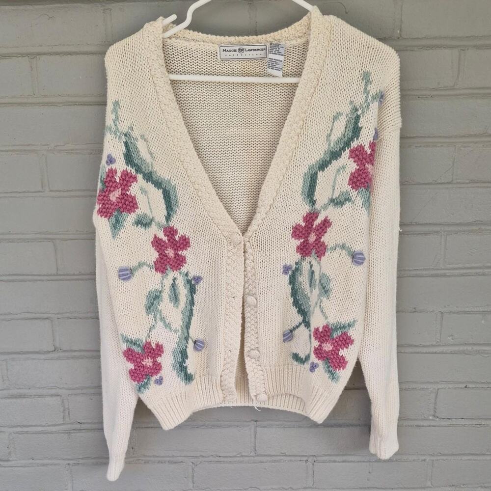Vintage 90s maggie lawrence floral knit cardigan
